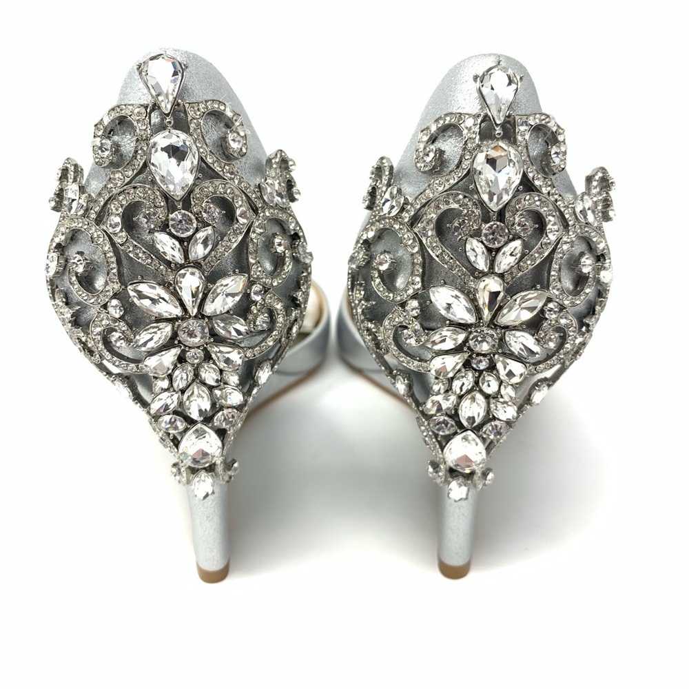 SOLD - Badgley Mischka Meagan Silver Peep Toe WIDE